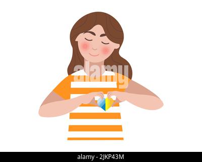 fille dans un t-shirt rayé avec l'ukraine dans le coeur vecteur Illustration de Vecteur