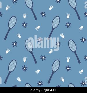 Motif de raquettes de badminton sans couture sur fond bleu. Illustration de Vecteur