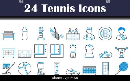 Jeu d'icônes de tennis. Contour gras modifiable avec Color Fill Design. Illustration vectorielle. Illustration de Vecteur