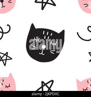 Motif sans couture avec chats dessinés à la main Illustration de Vecteur