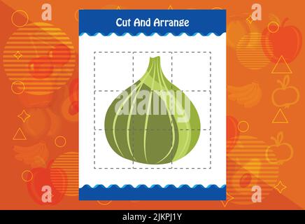 Coupez et disposez avec une feuille de travail pour les fruits pour les enfants. Jeu éducatif pour les enfants Illustration de Vecteur