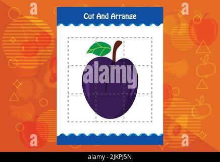 Coupez et disposez avec une feuille de travail pour les fruits pour les enfants. Jeu éducatif pour les enfants Illustration de Vecteur