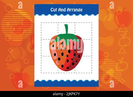 Coupez et disposez avec une feuille de travail pour les fruits pour les enfants. Jeu éducatif pour les enfants Illustration de Vecteur