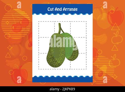 Coupez et disposez avec une feuille de travail pour les fruits pour les enfants. Jeu éducatif pour les enfants Illustration de Vecteur