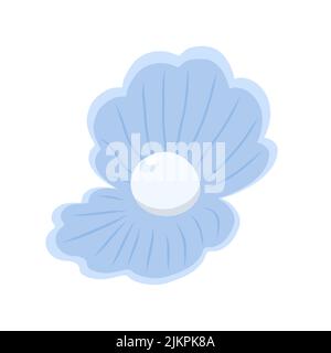 Perle dans la coquille ouverte simple plat style Doodle vector illustration, sous-marin vie de la mer image de dessin animé pour enfants décor, affiche, mascotte, clip art Illustration de Vecteur