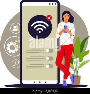 Aucun concept de connexion. Pas d'Internet, rechercher le signal du réseau sans fil sur le téléphone mobile. Illustration vectorielle. Plat. Illustration de Vecteur