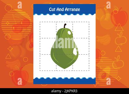 Coupez et disposez avec une feuille de travail pour les fruits pour les enfants. Jeu éducatif pour les enfants Illustration de Vecteur
