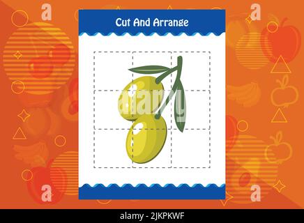 Coupez et disposez avec une feuille de travail pour les fruits pour les enfants. Jeu éducatif pour les enfants Illustration de Vecteur