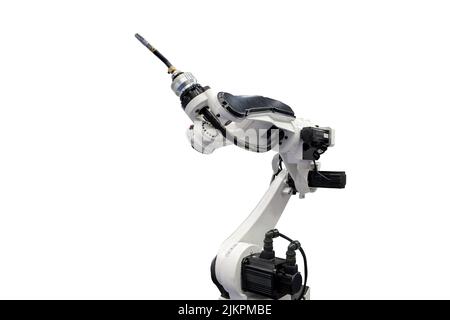 La soudure robotisée pour un travail de soudure sur smart factory, de l'industrie 4.0, isolé sur fond blanc Banque D'Images
