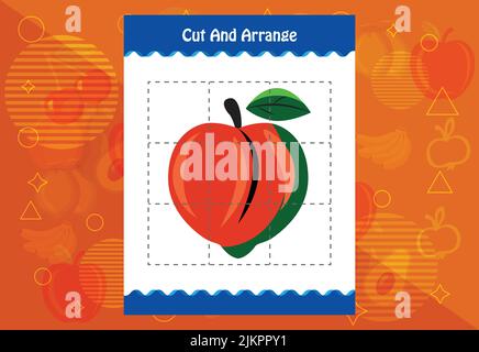 Coupez et disposez avec une feuille de travail pour les fruits pour les enfants. Jeu éducatif pour les enfants Illustration de Vecteur