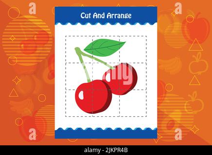 Coupez et disposez avec une feuille de travail pour les fruits pour les enfants. Jeu éducatif pour les enfants Illustration de Vecteur