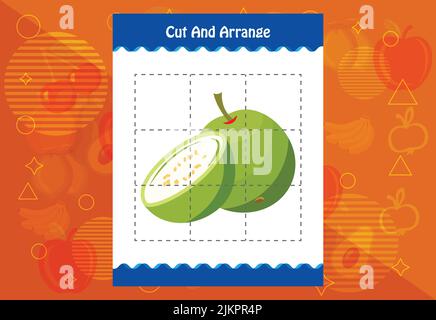 Coupez et disposez avec une feuille de travail pour les fruits pour les enfants. Jeu éducatif pour les enfants Illustration de Vecteur