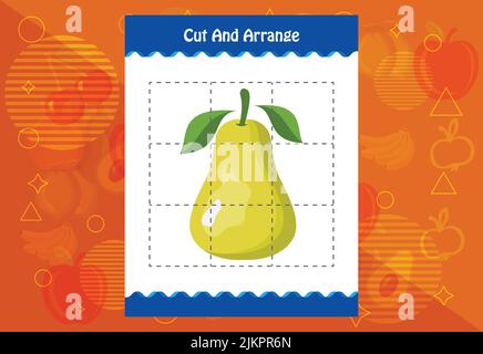 Coupez et disposez avec une feuille de travail pour les fruits pour les enfants. Jeu éducatif pour les enfants Illustration de Vecteur