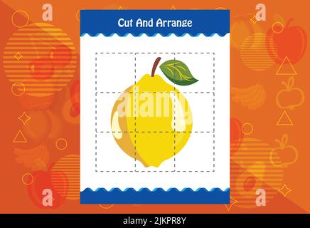 Coupez et disposez avec une feuille de travail pour les fruits pour les enfants. Jeu éducatif pour les enfants Illustration de Vecteur