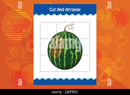 Coupez et disposez avec une feuille de travail pour les fruits pour les enfants. Jeu éducatif pour les enfants Illustration de Vecteur