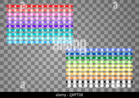 Rayures vectorielles LED brillantes, éclairage au néon sur fond transparent Illustration de Vecteur