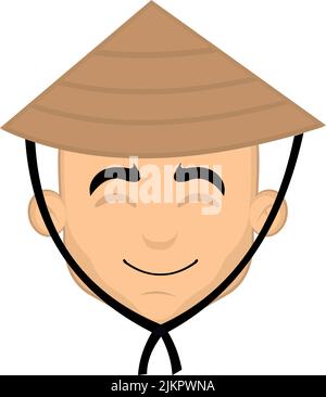 Illustration vectorielle du visage d'un homme de dessin animé avec une expression gaie et un chapeau de culture chinoise classique Illustration de Vecteur