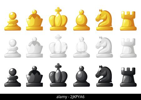 Jeu de figures d'échecs pour jeu de stratégie d'échecs. VectorBlack, blanc et or ensemble des figures d'échecs Illustration de Vecteur