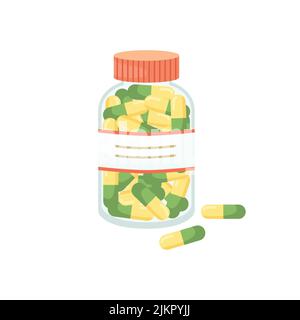 Illustration vectorielle d'une bouteille avec des pilules. Médicaments. Illustration de Vecteur
