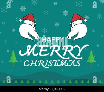 Carte de vœux de noël à motif de joyeux Noël à motif de cheval sur fond bleu Illustration de Vecteur