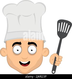 Illustration vectorielle de la bande dessinée visage homme avec un chapeau et une spatule de chef Illustration de Vecteur