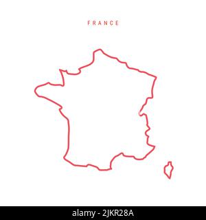 Carte de contour modifiable pour la France. Bordure rouge française. Nom du pays. Régler l'épaisseur de ligne. Changez de couleur. Illustration vectorielle. Illustration de Vecteur