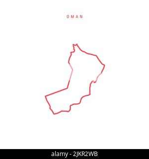 Carte de contour modifiable d'Oman. Frontière rouge omanaise. Nom du pays. Régler l'épaisseur de ligne. Changez de couleur. Illustration vectorielle. Illustration de Vecteur