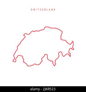 Carte de contour modifiable pour la Suisse. Frontière rouge suisse. Nom du pays. Régler l'épaisseur de ligne. Changez de couleur. Illustration vectorielle. Illustration de Vecteur