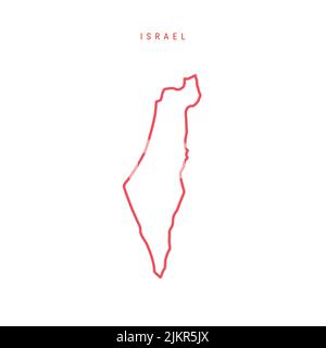 Carte de contour modifiable d'Israël. Frontière rouge israélienne. Nom du pays. Régler l'épaisseur de ligne. Changez de couleur. Illustration vectorielle. Illustration de Vecteur
