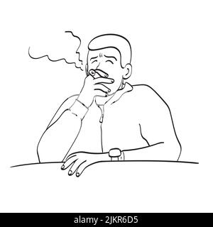 homme fumant cigare illustration vecteur dessiné à la main isolé sur fond blanc ligne art. Illustration de Vecteur