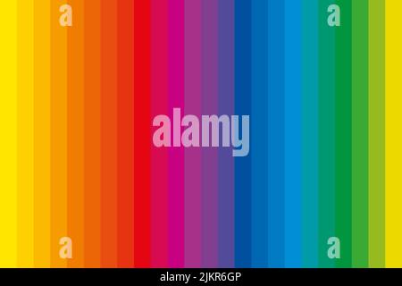Barres de couleurs avec couleurs complémentaires. Spectre de 24 bandes de couleur arc-en-ciel, teintes de couleur uniques dans une rangée, dérivé d'une roue de couleur, utilisé dans l'art. Banque D'Images