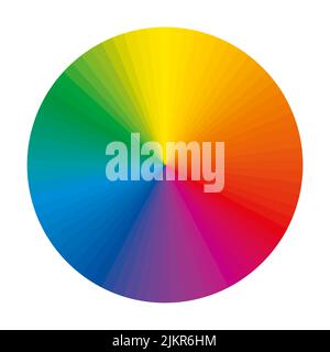 Roue chromatique avec un spectre étendu de segments de couleur complémentaires. Cercle avec 72 sections de couleur arc-en-ciel et des teintes de couleur uniques, utilisées dans l'art Banque D'Images