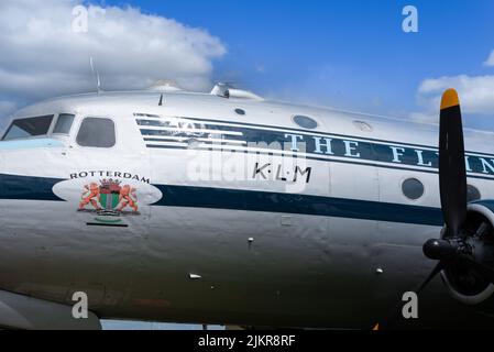 Lelystad, pays-Bas. Juillet 2022. Gros plan de l'avant du corps d'un avion étiqueté le Flying Dutchman. Photo de haute qualité Banque D'Images