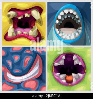 des monstres colorés de style dessin animé mouths dans le set Illustration de Vecteur