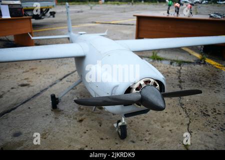 UKRAINE - 2 AOÛT 2022 - un drone UkrJet est photographié lors de la présentation de véhicules aériens sans pilote pour les forces armées, en Ukraine. Cette photo c Banque D'Images