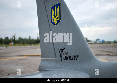 UKRAINE - 2 AOÛT 2022 - un drone UkrJet est photographié lors de la présentation de véhicules aériens sans pilote pour les forces armées, en Ukraine. Cette photo c Banque D'Images