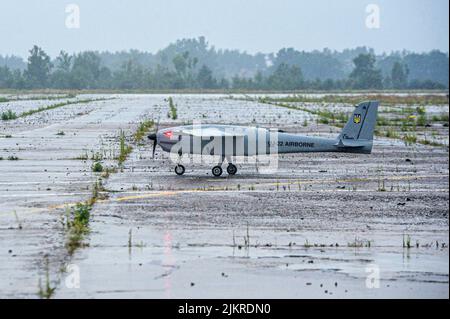 UKRAINE - 2 AOÛT 2022 - un drone UkrJet est photographié lors de la présentation de véhicules aériens sans pilote pour les forces armées, en Ukraine. Cette photo c Banque D'Images