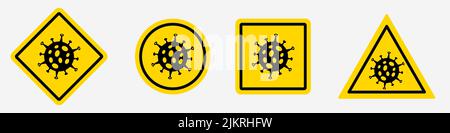 Ensemble de signes de la possibilité d'infection par un virus. Danger. N'entrez pas. Icône du virus sur fond jaune avec bordure. Variations Illustration de Vecteur