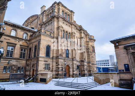 University of Edinburgh McEwan Hall (élévation sud), avec un tapis de neige, Bristo Square, Southside, Édimbourg, Écosse, ROYAUME-UNI Banque D'Images