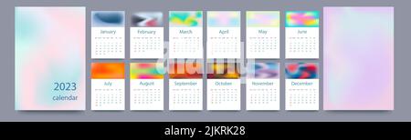 Modèle de calendrier pour 2023. Conception verticale avec dégradés. Modèle de page modifiable avec A4 illustrations, jeu de 12 mois avec couvertures. Vecteur Illustration de Vecteur