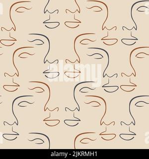 Dessin de ligne continue du motif de visage de femme Illustration de Vecteur