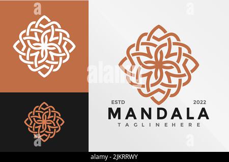 Illustration numérique d'un modèle de logo de la société mandala avec une palette orange, blanche et noire Illustration de Vecteur