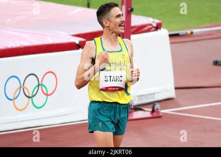 01 août 2021 - Tokyo, Japon : le Starc de Brandon, d'Australie, en action lors de la finale du saut-en-haut masculin aux Jeux Olympiques de Tokyo en 2020 (photo : Mickae Banque D'Images