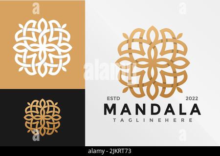 Un dessin d'illustration numérique d'un modèle de logo de la société mandala avec une palette or, blanc, noir Illustration de Vecteur