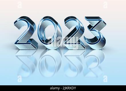 2023 3D rendu avec réflexion sur un arrière-plan irisé Banque D'Images