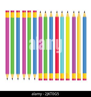Crayons de couleur en rangée. Ligne d'onde réalisée par des pointes de crayon. Ensemble de crayons pour les illustrations, l'art, l'étude. Vactor Illustration de Vecteur
