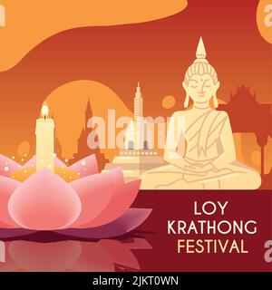 Bannière du festival Loy krathong Illustration de Vecteur