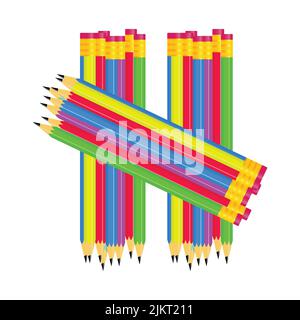 Crayons de couleur en rangée. Ligne d'onde réalisée par des pointes de crayon. Ensemble de crayons pour les illustrations, l'art, l'étude. Vactor Illustration de Vecteur