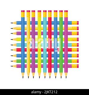 Crayons de couleur en rangée. Ligne d'onde réalisée par des pointes de crayon. Ensemble de crayons pour les illustrations, l'art, l'étude. Vactor Illustration de Vecteur