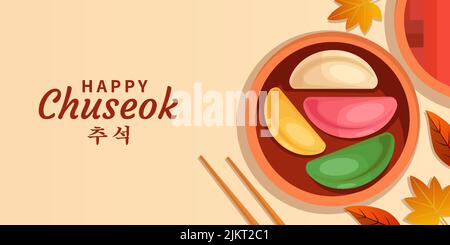 illustration de plat happy chuseok avec des gâteaux de riz au pyéon Illustration de Vecteur